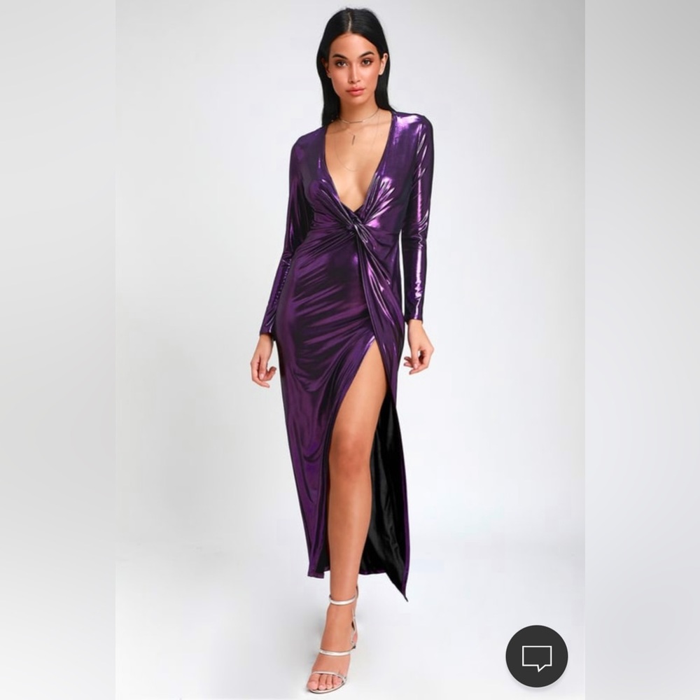 Supernova Girl Purple Twist-Front Long Sleeve Maxi Dress - Lulus Size S